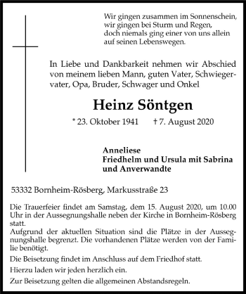 Anzeige von Heinz Söntgen von  Schaufenster/Blickpunkt 