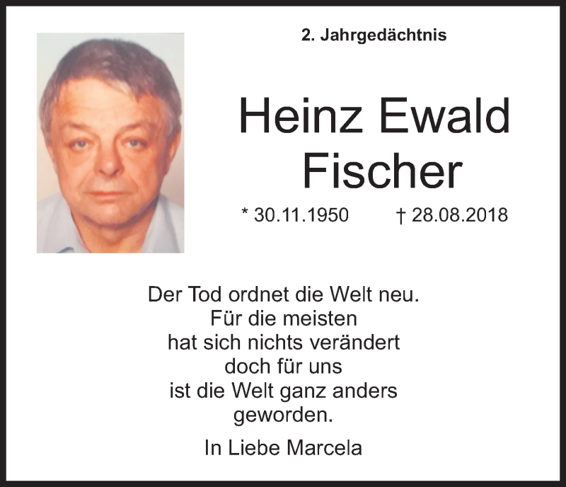  Traueranzeige für Heinz Ewald Fischer vom 29.08.2020 aus Kölner Stadt-Anzeiger / Kölnische Rundschau / Express