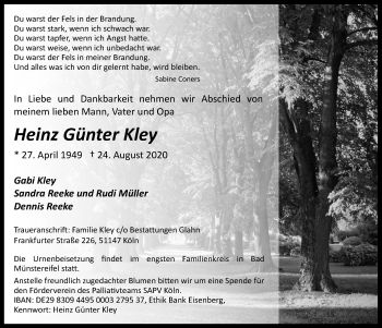 Anzeige von Heinz Günter Kley von  Kölner Wochenspiegel 