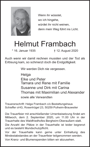 Anzeige von Helmut Frambach von  Werbepost 