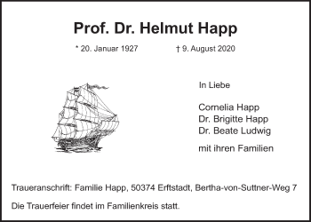 Anzeige von Helmut Happ von  Werbepost 