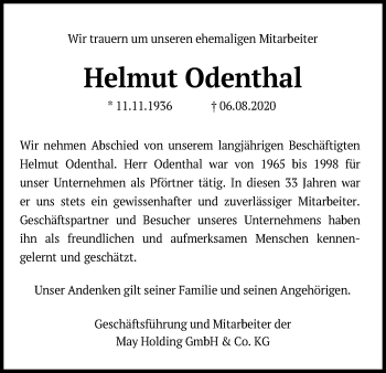 Anzeige von Helmut Odenthal von Kölner Stadt-Anzeiger / Kölnische Rundschau / Express