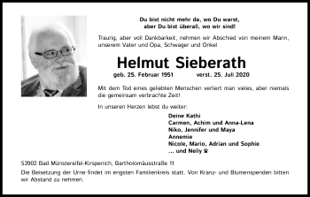 Anzeige von Helmut Sieberath von Kölner Stadt-Anzeiger / Kölnische Rundschau / Express