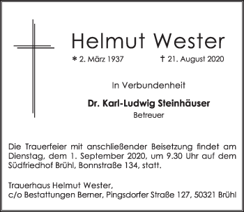Anzeige von Helmut Wester von  Schlossbote/Werbekurier 