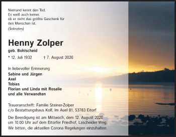 Anzeige von Henny Zolper von Kölner Stadt-Anzeiger / Kölnische Rundschau / Express
