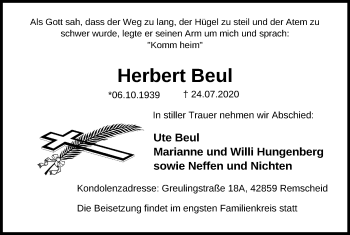 Anzeige von Herbert Beul von Kölner Stadt-Anzeiger / Kölnische Rundschau / Express