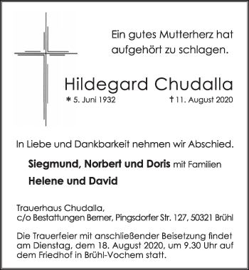Anzeige von Hildegard Chudalla von  Schlossbote/Werbekurier 