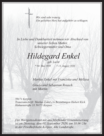 Anzeige von Hildegard Enkel von  Werbepost 