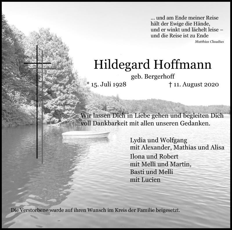  Traueranzeige für Hildegard Hoffmann vom 22.08.2020 aus Kölner Stadt-Anzeiger / Kölnische Rundschau / Express