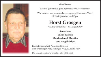 Anzeige von Horst Grösgen von Kölner Stadt-Anzeiger / Kölnische Rundschau / Express
