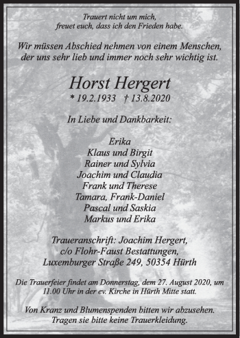 Anzeige von Horst Hergert von  Schlossbote/Werbekurier 