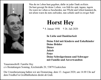 Anzeige von Horst Hey von  Blickpunkt Euskirchen 