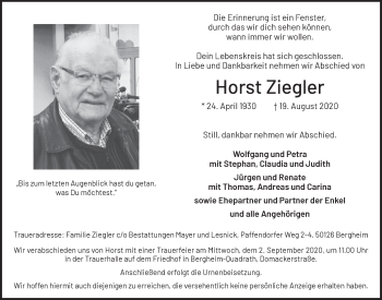 Anzeige von Horst Ziegler von  Werbepost 