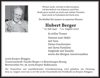 Anzeige von Hubert Berger von  Werbepost 