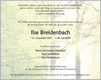 Anzeige von Ilse Breidenbach von  Anzeigen Echo 