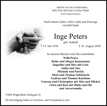 Anzeige von Inge Peters von Kölner Stadt-Anzeiger / Kölnische Rundschau / Express