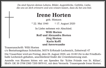 Anzeige von Irene Horten von  Werbepost 