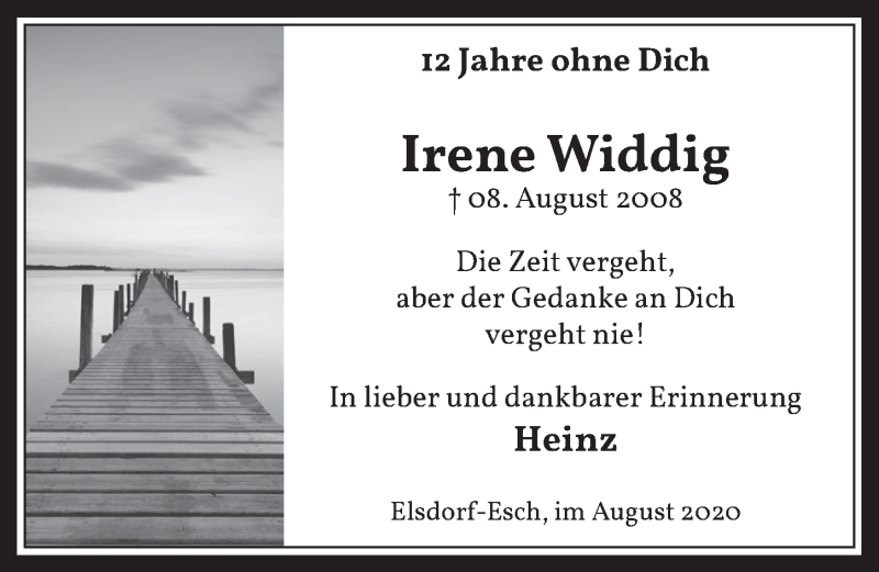  Traueranzeige für Irene Widdig vom 07.08.2020 aus  Werbepost 