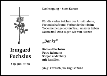 Anzeige von Irmgard Fuchsius von Kölner Stadt-Anzeiger / Kölnische Rundschau / Express