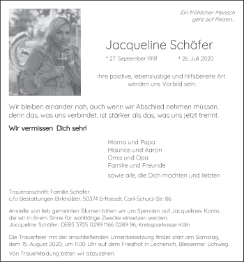 Anzeige von Jacqueline Schäfer von  Werbepost 