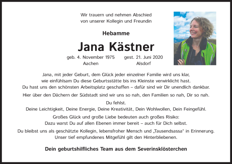 Traueranzeige für Jana Kästner vom 01.08.2020 aus Kölner Stadt-Anzeiger / Kölnische Rundschau / Express