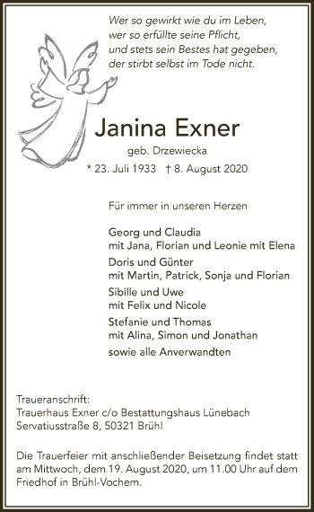 Anzeige von Janina Exner von  Schlossbote/Werbekurier 