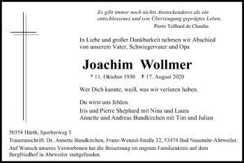 Anzeige von Joachim Wollmer von Kölner Stadt-Anzeiger / Kölnische Rundschau / Express