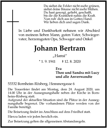 Anzeige von Johann Bertram von  Schaufenster/Blickpunkt 