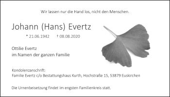 Anzeige von Johann Evertz von  Blickpunkt Euskirchen 