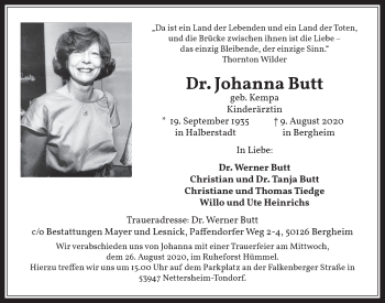 Anzeige von Johanna Butt von  Werbepost 