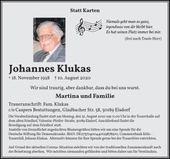 Anzeige von Johannes Klukas von  Werbepost 