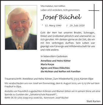 Anzeige von Josef Büchel von Kölner Stadt-Anzeiger / Kölnische Rundschau / Express