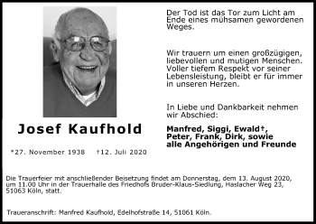 Anzeige von Josef Kaufhold von Kölner Stadt-Anzeiger / Kölnische Rundschau / Express