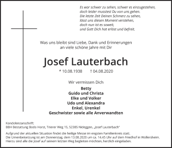 Anzeige von Josef Lauterbach von  Blickpunkt Euskirchen 