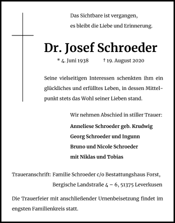 Anzeige von Josef Schroeder von Kölner Stadt-Anzeiger / Kölnische Rundschau / Express