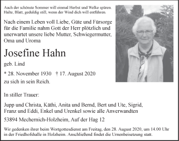 Anzeige von Josefine Hahn von  Blickpunkt Euskirchen 