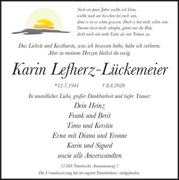 Anzeige von Karin Lefherz-Lückerneier von  Lokalanzeiger 