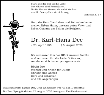 Anzeige von Karl-Hans Dee von Kölner Stadt-Anzeiger / Kölnische Rundschau / Express