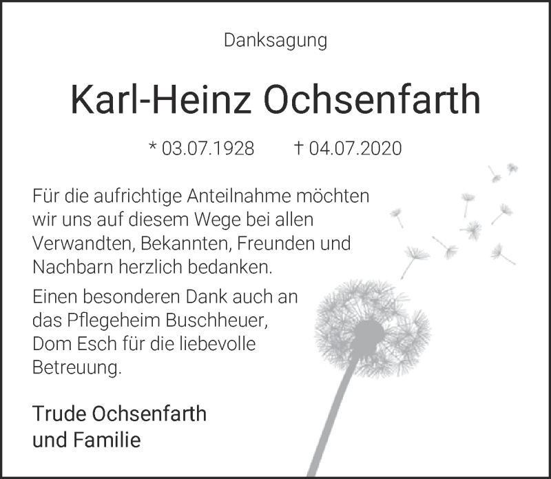  Traueranzeige für Karl-Heinz Ochsenfarth vom 15.08.2020 aus  Blickpunkt Euskirchen 