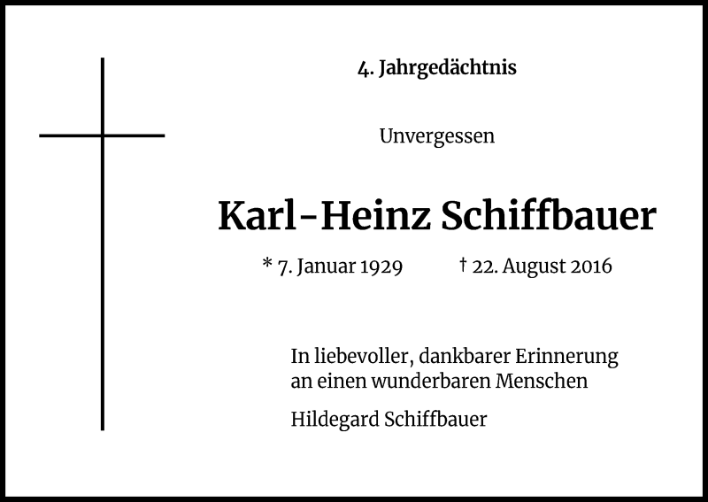  Traueranzeige für Karl-Heinz Schiffbauer vom 22.08.2020 aus Kölner Stadt-Anzeiger / Kölnische Rundschau / Express