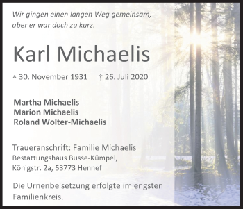 Anzeige von Karl Michaelis von Kölner Stadt-Anzeiger / Kölnische Rundschau / Express