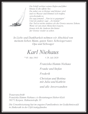 Anzeige von Karl Niehaus von  Werbepost 