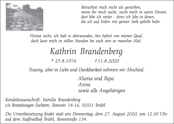 Anzeige von Kathrin Brandenberg von  Kölner Wochenspiegel 