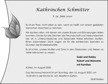Anzeige von Kathrinehen Schmitter von Kölner Stadt-Anzeiger / Kölnische Rundschau / Express