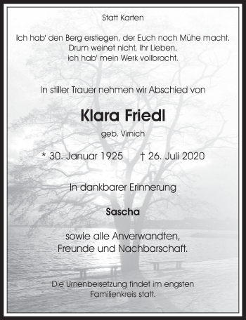 Anzeige von Klara Friedl von  Werbepost 