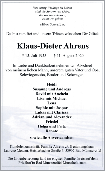 Anzeige von Klaus-Dieter Ahrens von  Blickpunkt Euskirchen 