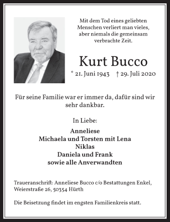 Anzeige von Kurt Bucco von  Wochenende 
