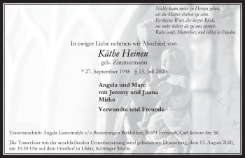 Anzeige von Käthe Heinen von  Werbepost 