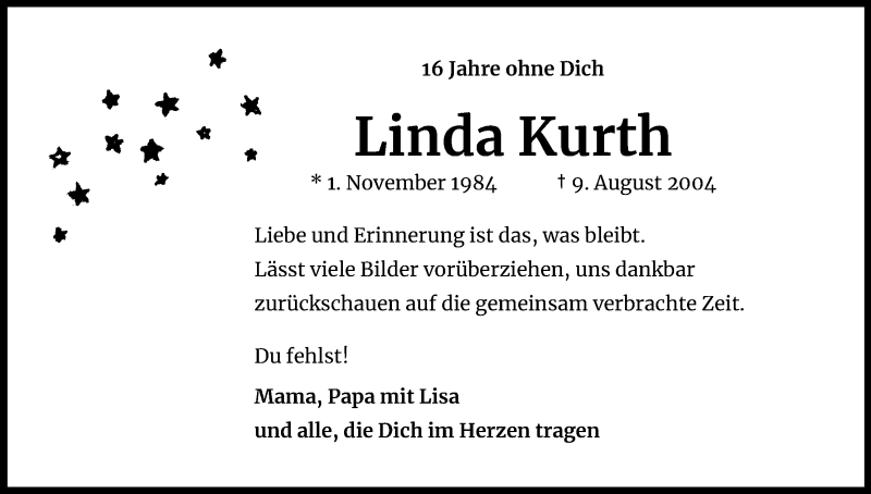  Traueranzeige für Linda Kurth vom 08.08.2020 aus Kölner Stadt-Anzeiger / Kölnische Rundschau / Express