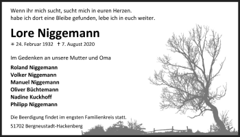 Anzeige von Lore Niggemann von  Anzeigen Echo 